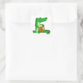 Funny Alligator Drink Bier Cartoon Quadratischer Aufkleber (Tasche)