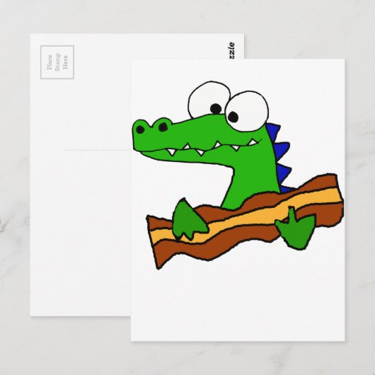 Funny Alligator Eating Bacon Artwork Postkarte (Vorne/Hinten)