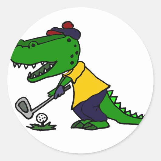 Funny Alligator Golf spielen Runder Aufkleber (Vorderseite)
