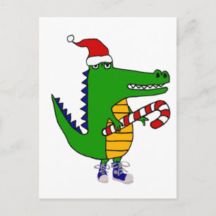 Funny Alligator in der Weihnachtsmannmütze Weihnac Postkarte