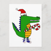Funny Alligator in der Weihnachtsmannmütze Weihnac Postkarte (Vorderseite)