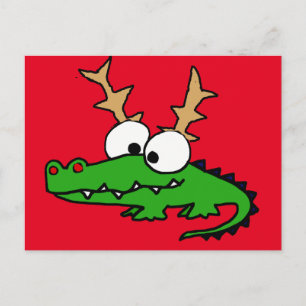 Funny Alligator mit Antlers Christmas Art Feiertagspostkarte