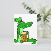 Funny Alligator mit Beer St. Patrick's Day Art Postkarte (Stehend Vorderseite)
