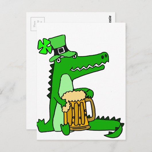 Funny Alligator mit Beer St. Patrick's Day Art Postkarte (Vorne/Hinten)