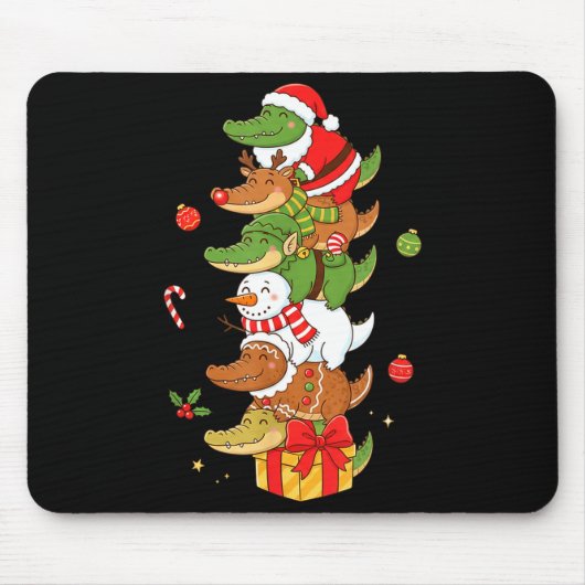 Funny Alligator Santa Elf Snowman Christmas Womens Mousepad (Vorne)