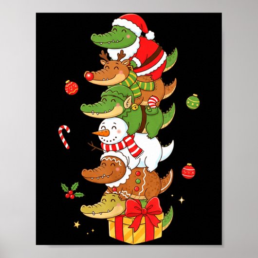Funny Alligator Santa Elf Snowman Christmas Womens Poster (Vorne)