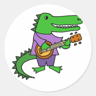 Funny Alligator spielt Banjo Cartoon Runder Aufkleber