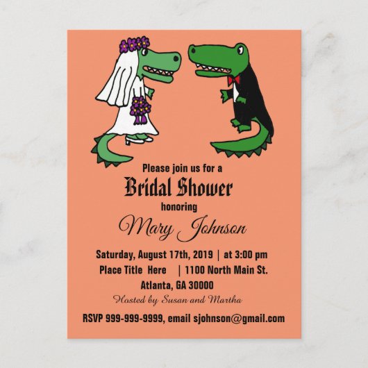 Funny Alligator Wedding Einladungspostkarte (Vorderseite)