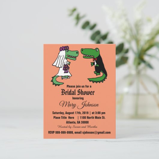 Funny Alligator Wedding Einladungspostkarte (Stehend Vorderseite)