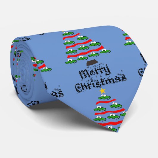 Funny Alligator Weihnachtsbaum Cartoon Krawatte (Gerollt)