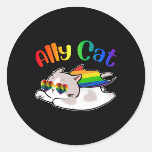 Funny Ally Cat Purride Lgbtq Gay Pride Monat Fraue Runder Aufkleber
