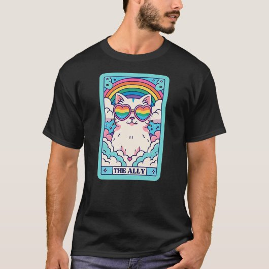 Funny Ally Cat Tarot Card Pride Sunglasses Gay Pri T-Shirt (Vorderseite)