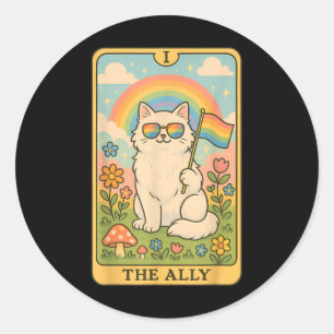 Funny Ally Cat Tarot Card Pride Sungles Gay Pride Runder Aufkleber