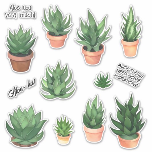 Funny Aloe Vera Puns Sticker Pack (Vorderseite)