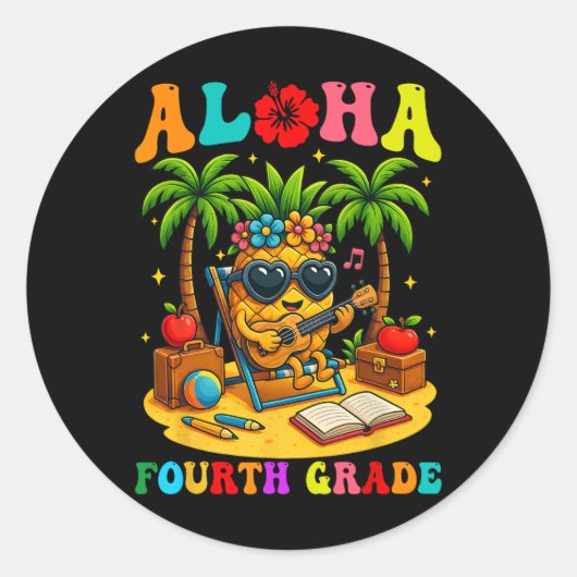 Funny Aloha 4th Grade Student First Day Of School  Runder Aufkleber (Vorderseite)