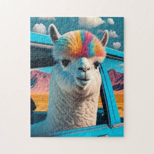 Funny Alpaca Im Fünfspänner über den Gotthard Puzzle (Vertikal)