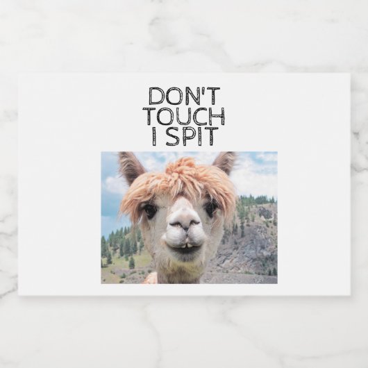 Funny Alpaca Llama Don't Touch I Spit Alkoholflaschenetikett (Einzelnes Label)