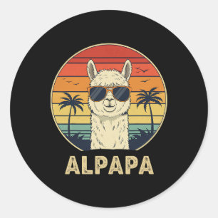 Funny Alpaca Vater gibt Retro Alpapa Design für Fe Runder Aufkleber
