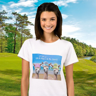 Funny Alpacas at Beach in Hats, Ihre Botschaft T-Shirt