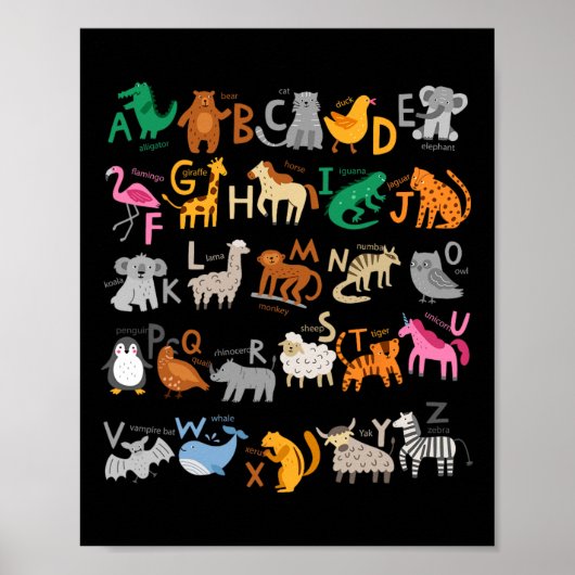 Funny Alphabet Abcs Animal Learning Kindergarten T Poster (Vorne)