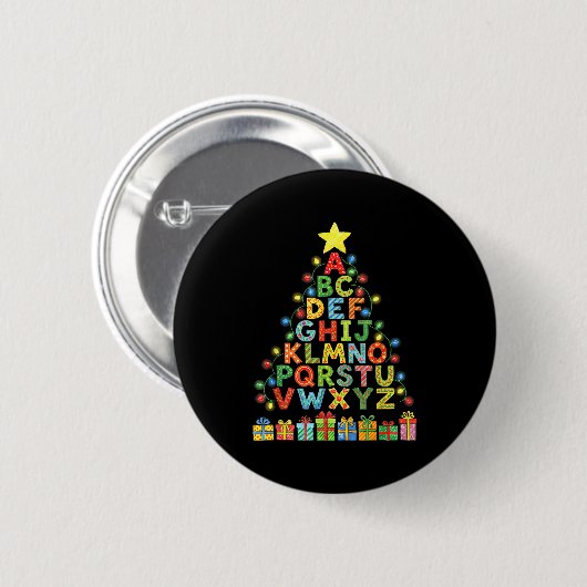 Funny Alphabet Christmas Tree Graphic Abc A-z Teac Button (Vorne & Hinten)