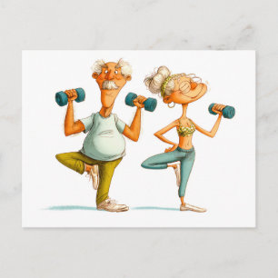 Funny Älterer Man macht Yoga Illustration Feiertagspostkarte