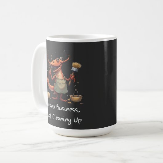 Funny Amano Shrimp reinigt Cartoon mit Mop Kaffeetasse (Vorderseite Links)