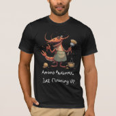 Funny Amano Shrimp reinigt Cartoon mit Mop T-Shirt (Vorderseite)