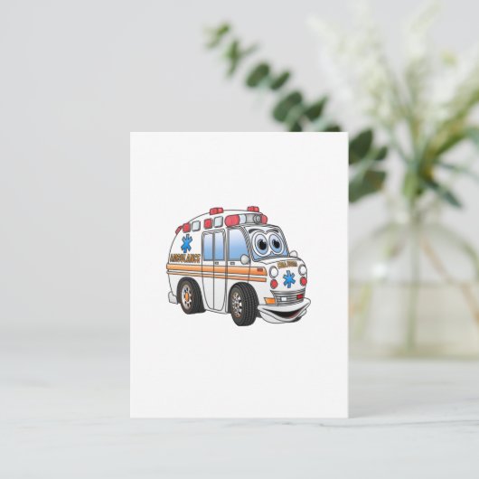 Funny Ambulance Cartoon Postkarte (Stehend Vorderseite)