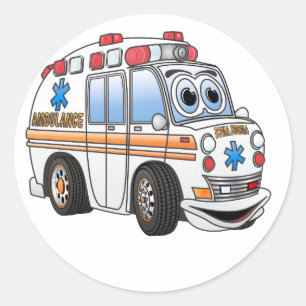 Funny Ambulance Cartoon Runder Aufkleber