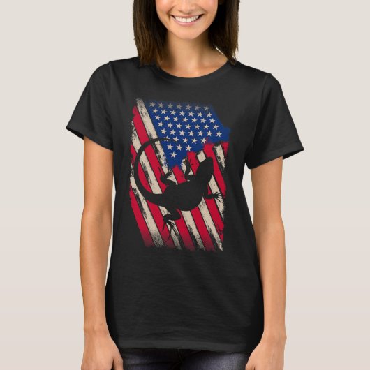 Funny America Bartded Dragon American Flag Happy 4 T-Shirt (Vorderseite)