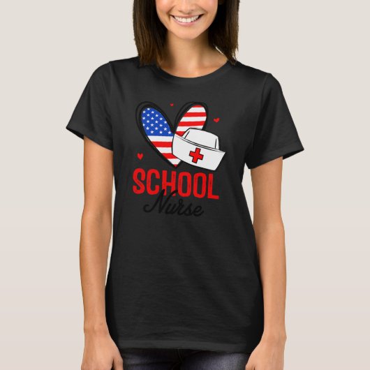 Funny America School Nurdependence Heart RN T-Shirt (Vorderseite)