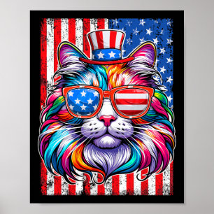Funny American Cat Sonnenbrille US Flagge 4. Juli Poster