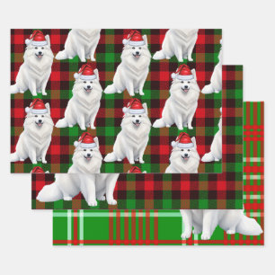 Funny American Eskimo Christmas Dog Red Kariert Geschenkpapier Set