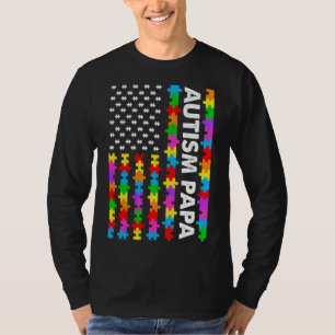 Funny American Flag Autism Papa Autismus Bewusstse T-Shirt