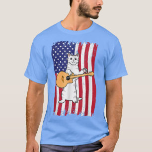 Funny American Flag Cat Playing Gitarre Vintag T-Shirt