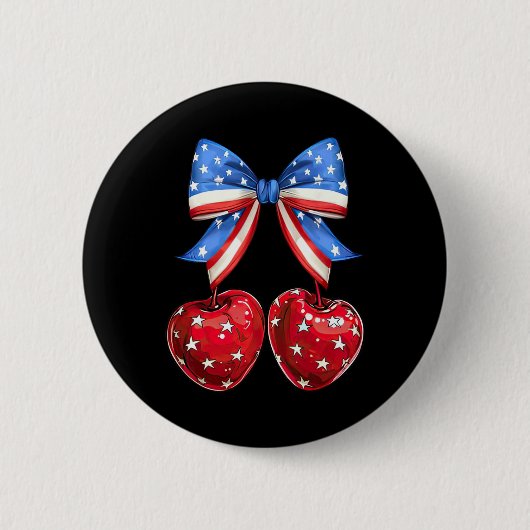 Funny American Flag Cherry Coquette Bow 4. Juli Button (Vorderseite)