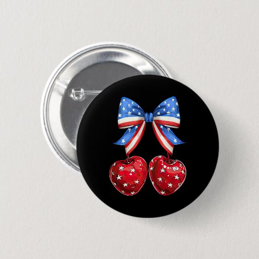 Funny American Flag Cherry Coquette Bow 4. Juli Button (Vorne & Hinten)