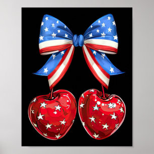 Funny American Flag Cherry Coquette Bow 4. Juli Poster