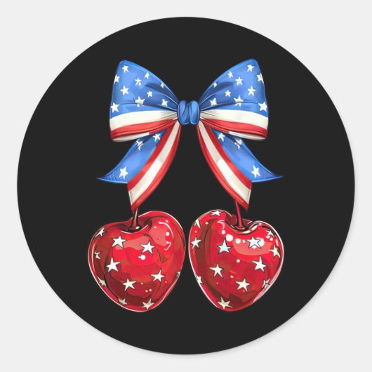 Funny American Flag Cherry Coquette Bow 4. Juli Runder Aufkleber (Vorderseite)