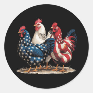 Funny American Flag Rooster Independence Day 4. O Runder Aufkleber
