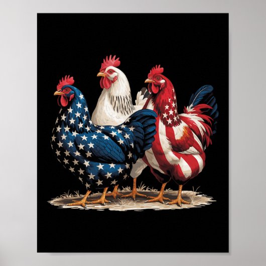 Funny American Flag Rooster Independence Day 4th O Poster (Vorne)