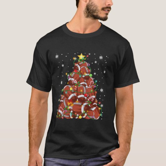 Funny American Fußball Weihnachtsbaum Lichter Chri T-Shirt (Vorderseite)