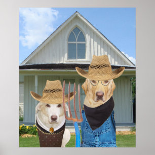 Funny American Gothic Labrador Poster