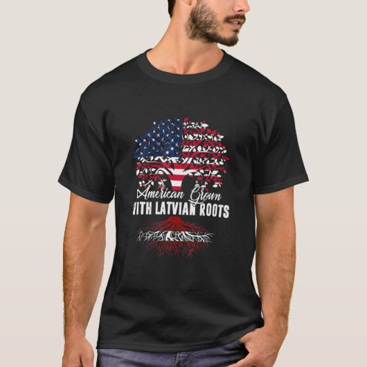 Funny American Grove mit lettischen Roots Lettland T-Shirt (Vorderseite)