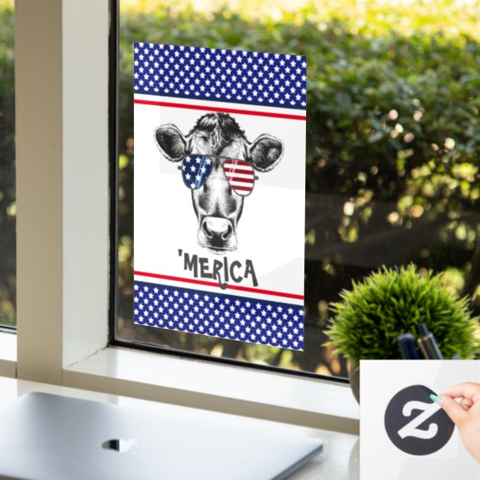 Funny American Hipster Cow Fensteraufkleber (Büro)
