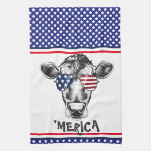 Funny American Hipster Cow Geschirrtuch