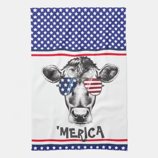 Funny American Hipster Cow Geschirrtuch (Vertikal)