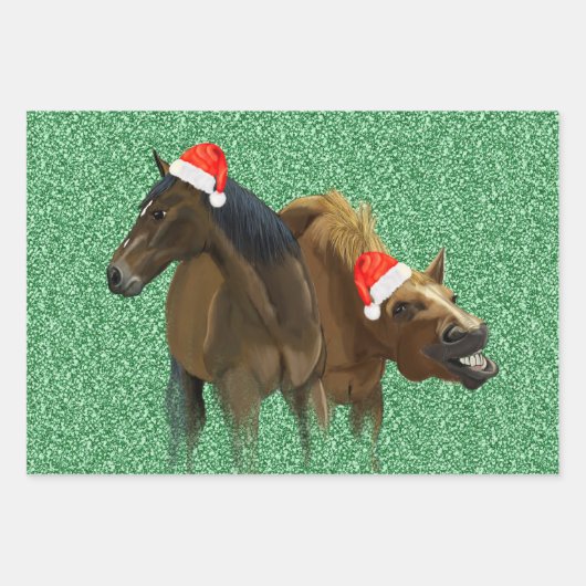 Funny American Horses trägt Weihnachts-Weihnachtsm Geschenkpapier Set (Vorderseite)