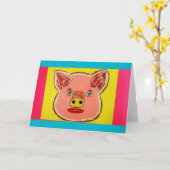 Funny and Colorful Pig Grußkarte Karte (Gelbe Blume)